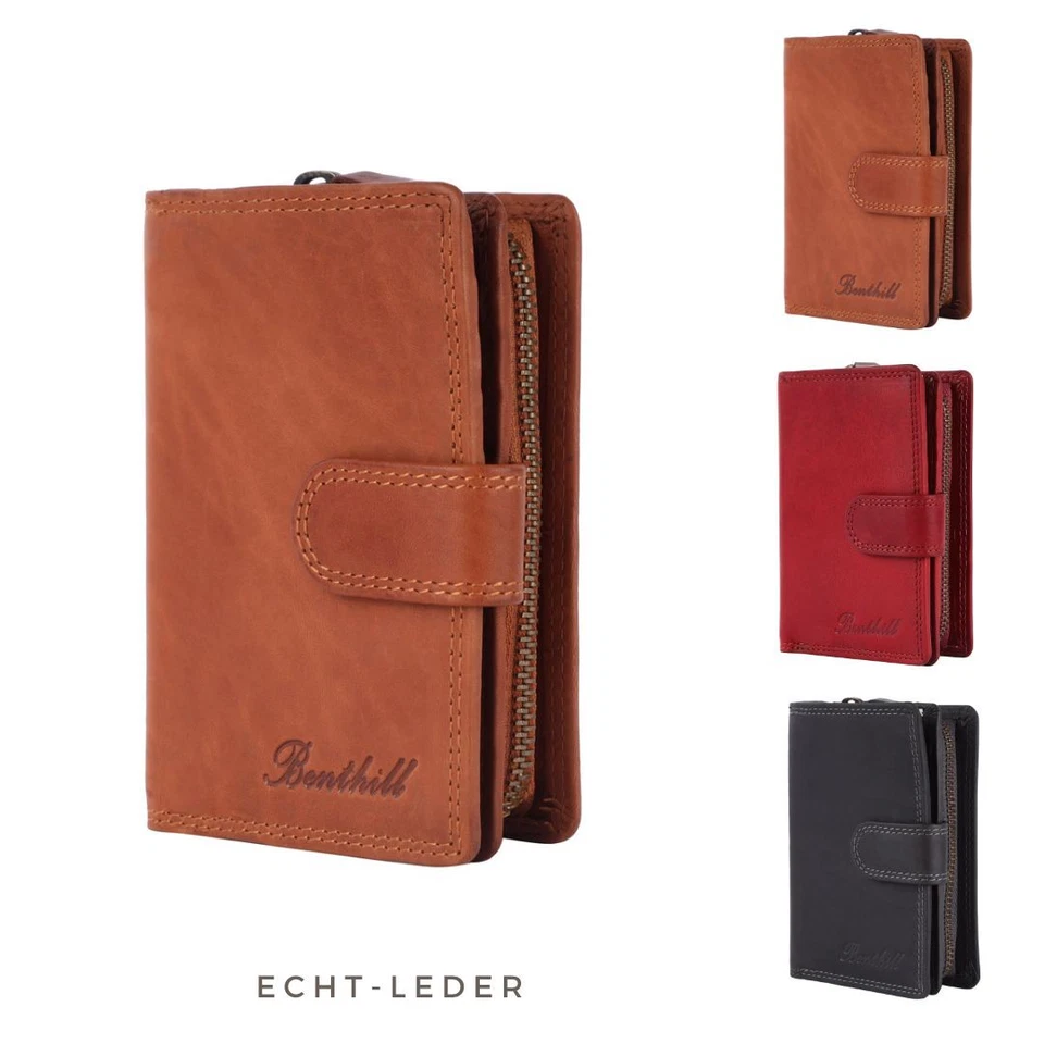 BENTHILL Geldbörse Damen Echt Leder Geldbeutel RFID Portmonee Klein 8 Kartenfächer Slim