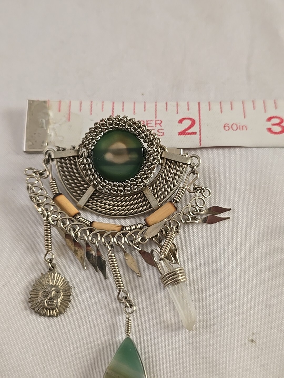 Peruvian Agate Alpaca Silver Wire Work Brooch Pin - image 5