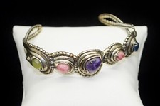 Sterling Silver Beautiful Multi Color Stones Cuff Bracelet FMA644