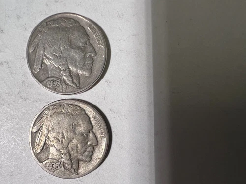 Buffalo Nickels 1936 P FINE, 1936 S VERY GOOD, Lot of 2 Coins