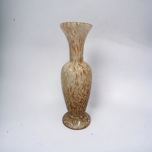 Art Glass Vase Orange White Confetti Splatter Swirl MCM 8” Handcrafted