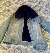Women’s Navy Ombré Fox Fur Denim Jacket Size Large