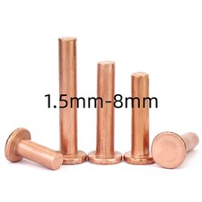 Round Flat Head Solid Copper Rivets - 1.5mm 2mm 2.5mm 3mm 4mm 5mm 6mm 8mm