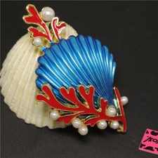 New Cute Blue Enamel Shell Pearl Crystal Fashion Women Charm Brooch Pin Gift