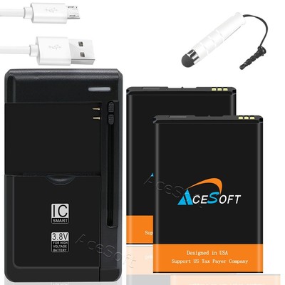 High Capacity 2x 3020mAh Battery Charger Micro USB Cable for ZTE Velocity MF923