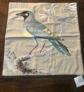 Pottery Barn Scientific Bird Embroidered Pillow Cover 20 New With