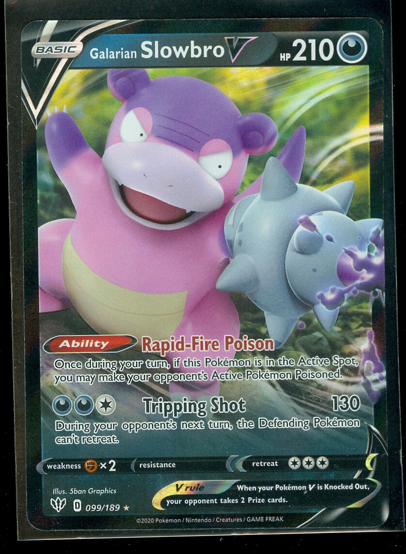 Pokemon GALARIAN SLOWBRO V 099/189 Darkness Ablaze - ULTRA RARE HOLO - MINT