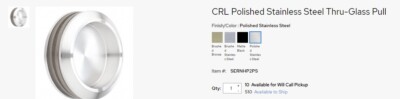 CRL Sliding Door Thru-Glass Pull Polished Stainless Steel SERNHP2PS