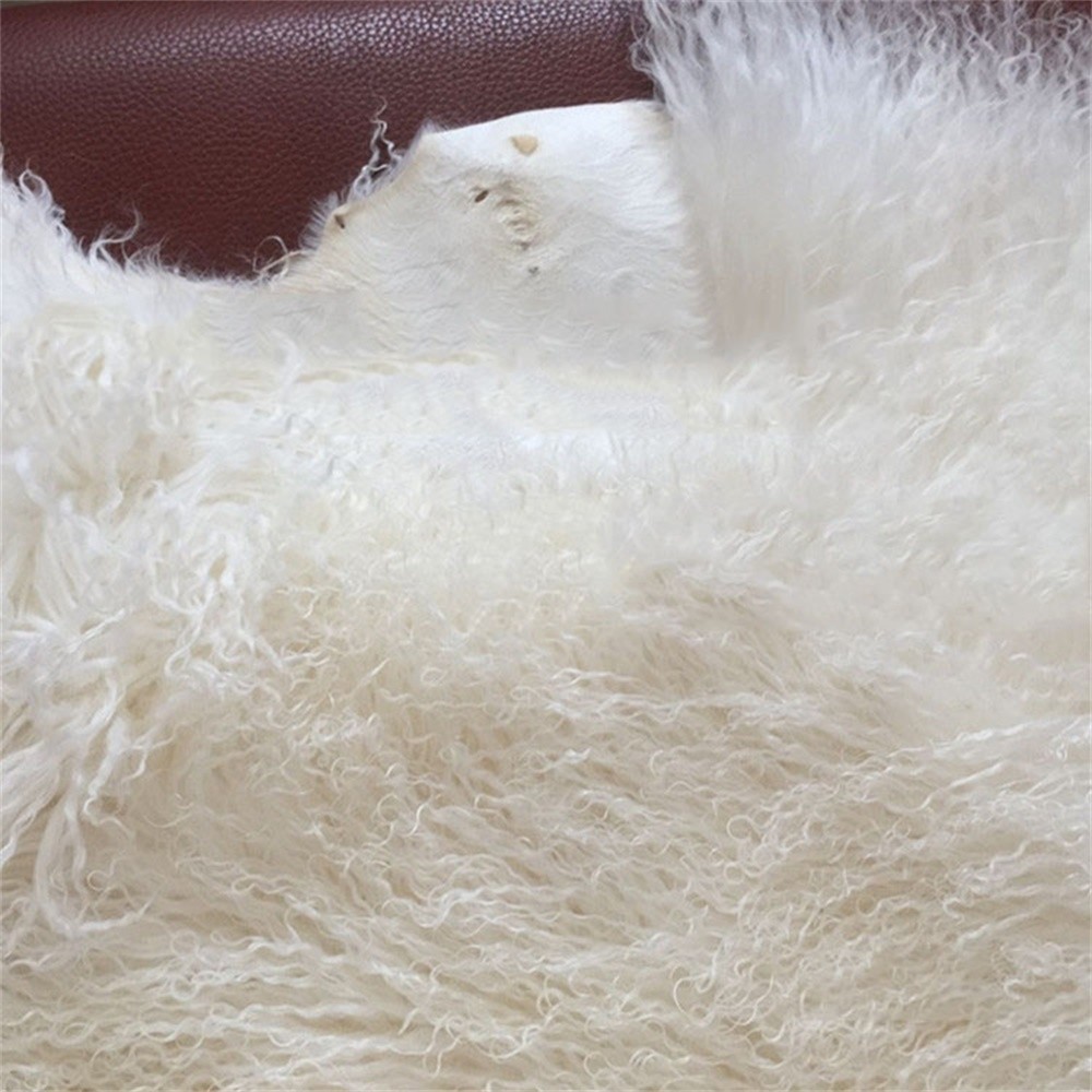 White Mongolian Fur Rug - Real Lambskin, Curly Fluffy, 3.3'x2' Size, Chair Or Floor Use