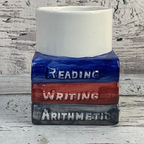 Banning Teacher Mug Stack of Books Pencil Handle Reading Writing Arithmetic - Picture 2 of 7