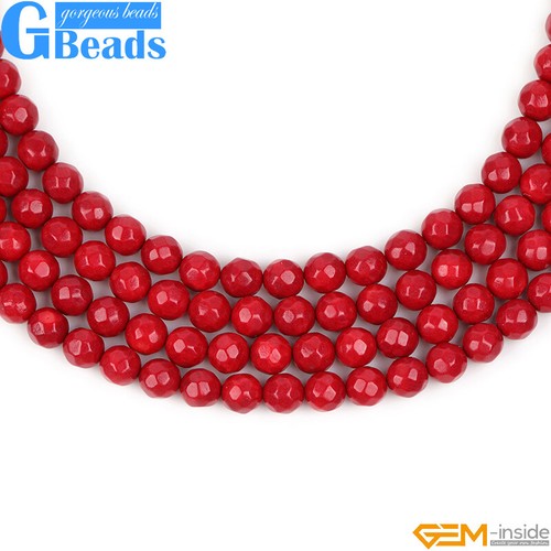 Red Coral Gemstone Faceted Round Beads For Jewelry Making Free Shipping 15" - Picture 8 of 39