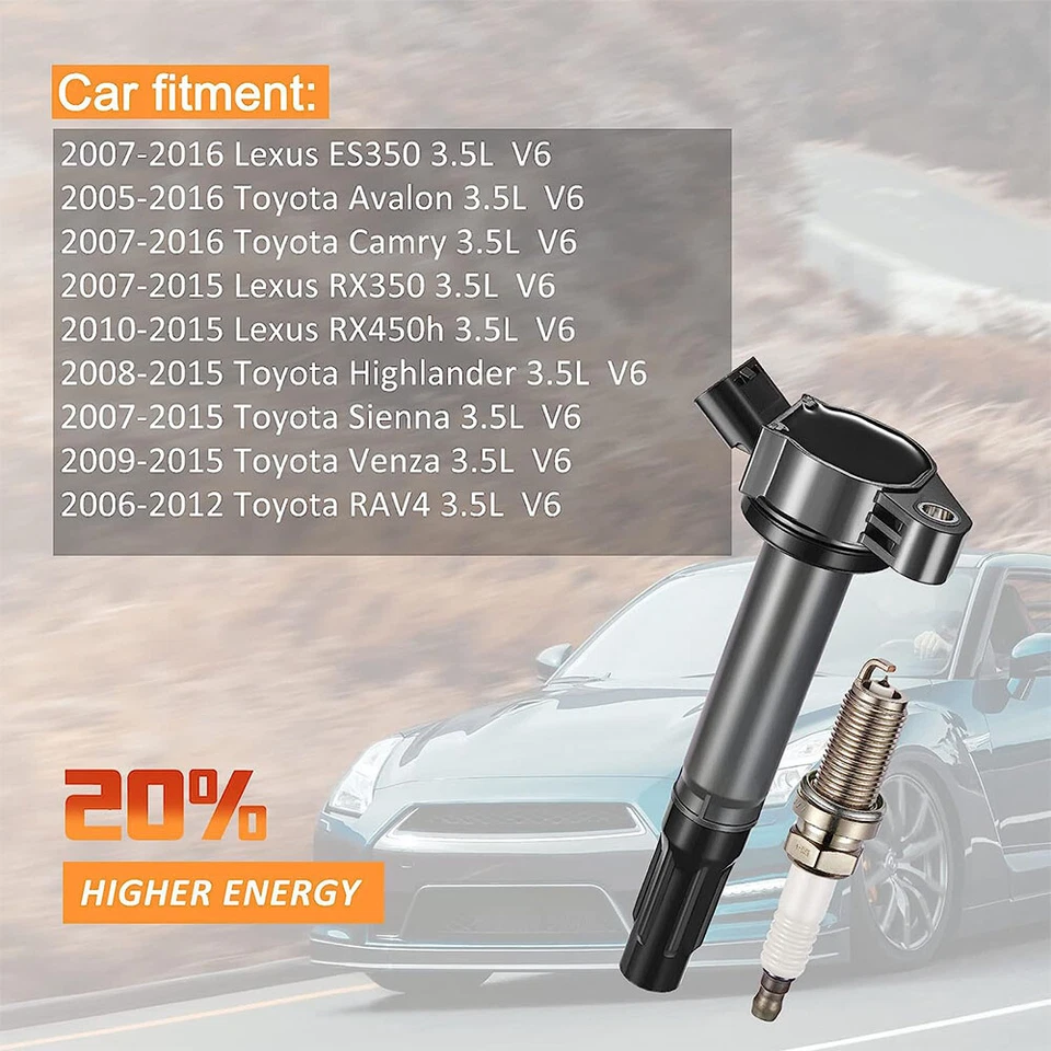 6X Ignition Coils & Iridium Spark Plugs For 2005-2018 Toyota Avalon 3.5L UF487 - Image 4 of 4