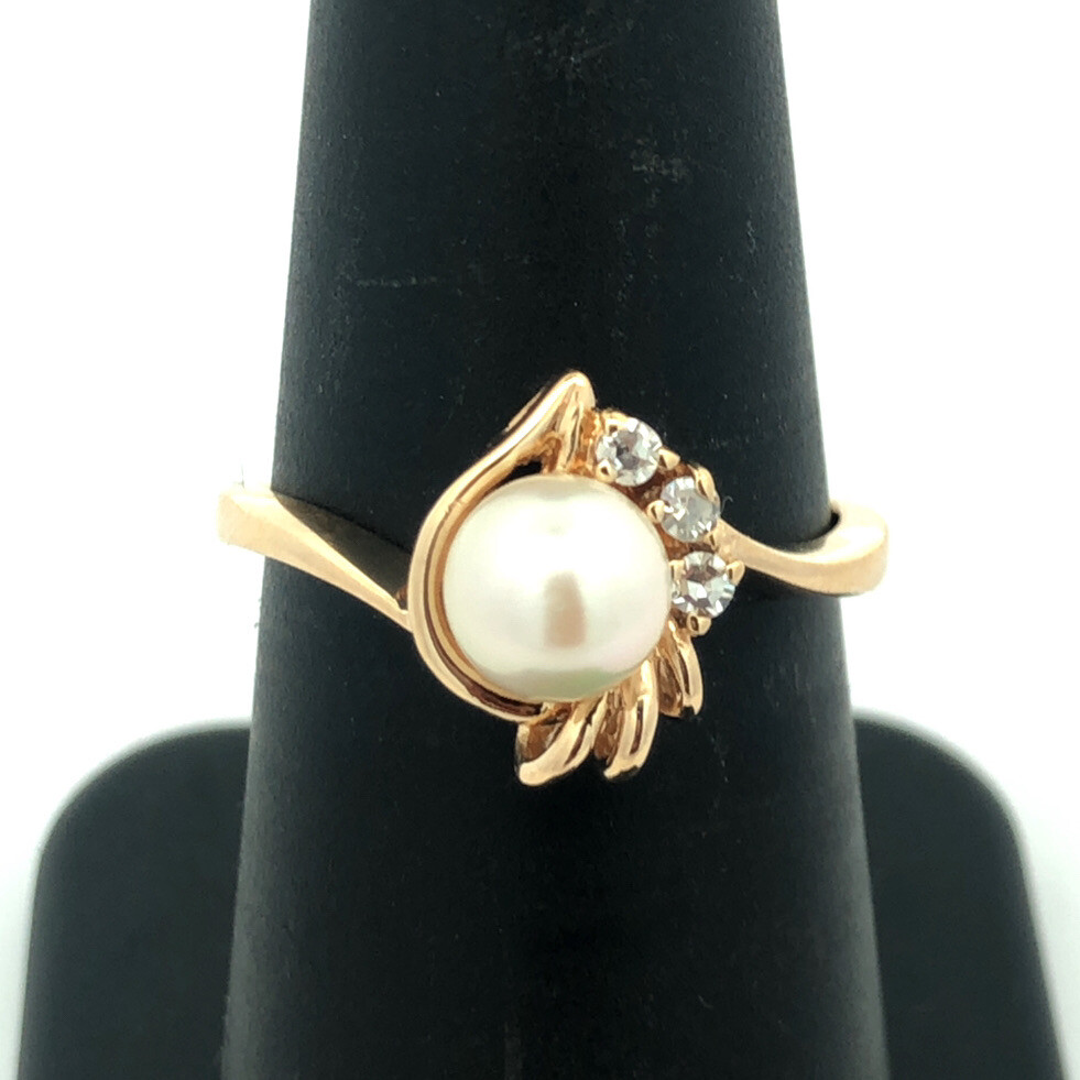 Designer JUB 10K Yellow Gold Round Pearl Round Diamond