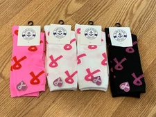 NWT Lot of 4 Yacht & Smith Socks Pink Ribbon Breast Cancer & Pin Sz 9-10/Sh 6-10