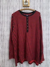 Chaps Henley Shirt Womens size 2XL Red Black Plaid long sleeve cotton (Shi1240i)