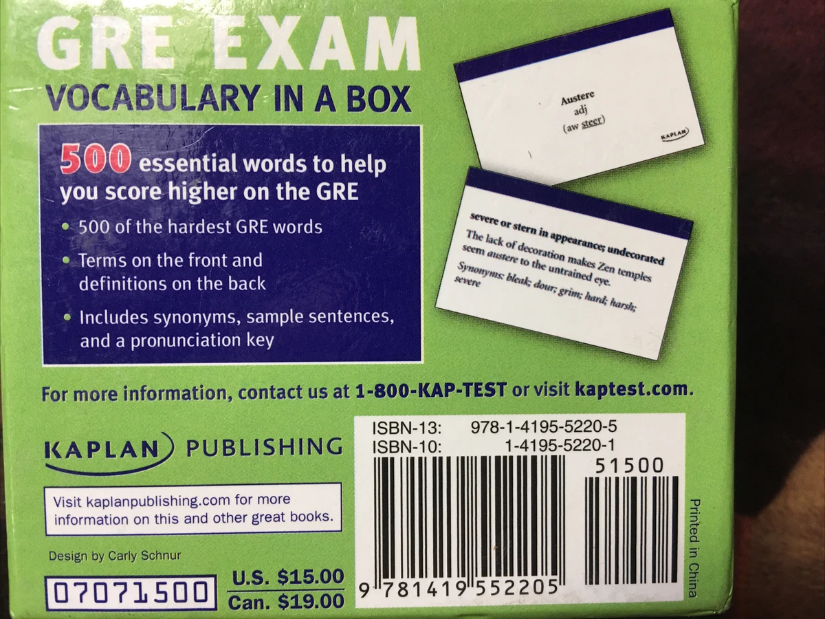 Kaplan GRE Exam Vocabulary in a Box 500 Flash cards Of Hardest GRE Words  2x3 In" 9781419552205 | eBay