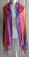 Pashmina Shawl Scarf Wrap Rainbow Floral Print Lightweight Fringe 