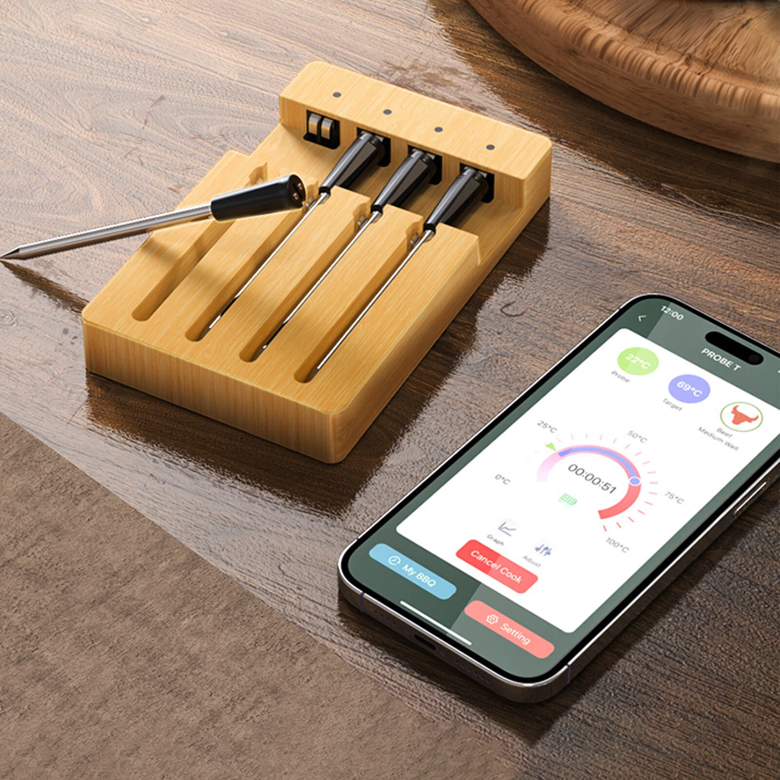 4-Probe Meat Thermometer Waterproof Food Wireless Thermometer Probe f/ Oven BBQ