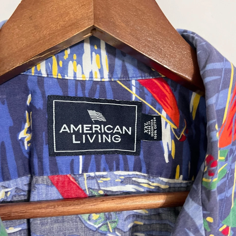 Camisa hawaiana American Living para hombre talla 2XL mapa techo gran tamaño abotonada Foto 2 de 4