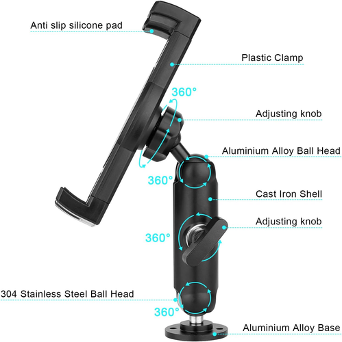 Aluminum Heavy Duty Drill Base Tablet Mount for Truck,Commercial Vehicles,Dashbo - Afbeelding 5 van 12