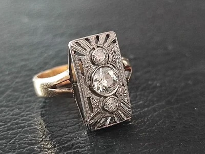 Hinreißender Ring, 900er Gold, 0,97 ct feurige Diamanten, Art Deco, antik - Bild 1 von 4
