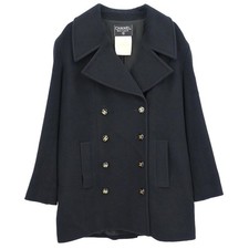 Chanel Double Breasted Coat Black 93A #40 154620