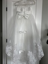 Bridal Flower Girl White Dress, Big Bows, Ball Gown, Child Size 7-8 Youth, NWOT