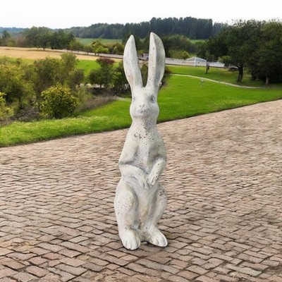 Steinoptik Hase Skulptur Harz Hase Haus Garten Statue Ornament Tier 40 cm
