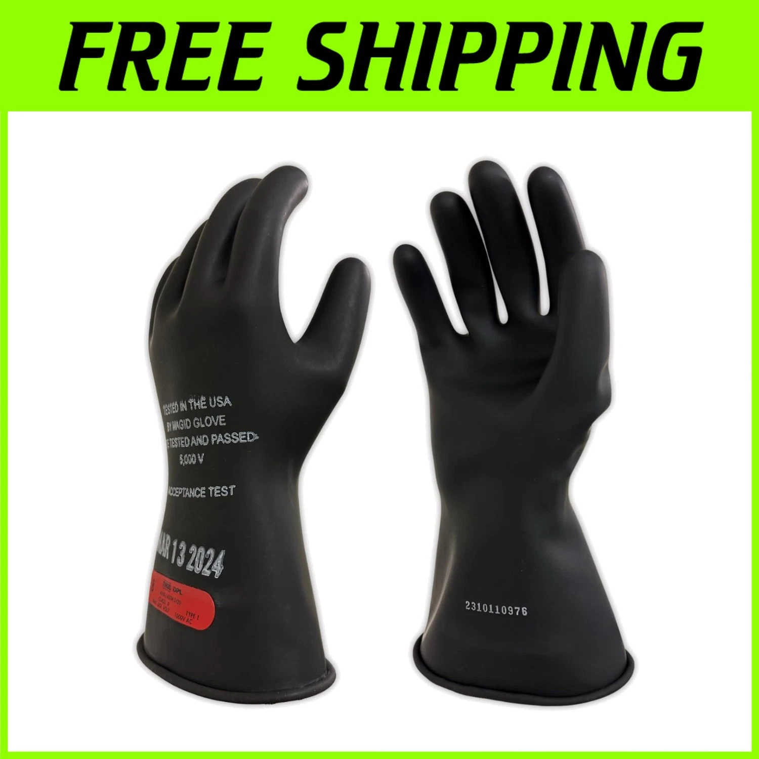 Lineman Electrical Safety Gloves, Class 0, Size 9