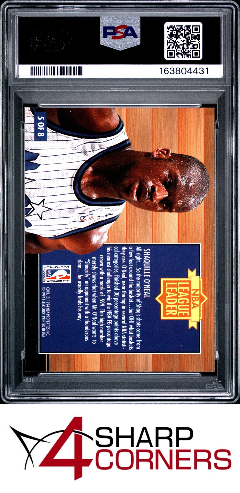 1994 FLEER NBA LEAGUE LEADERS #5 SHAQUILLE O'NEAL HOF PSA 10 view 2