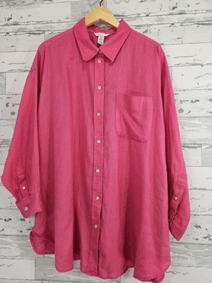 H M Womens XXL 100% Linen Fuchsia Pink Oversized Button Front Shirt