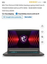 MSI Thin 15.6 inch FHD 144Hz Gaming Laptop Intel Core i5-13420H NVIDIA GeForce