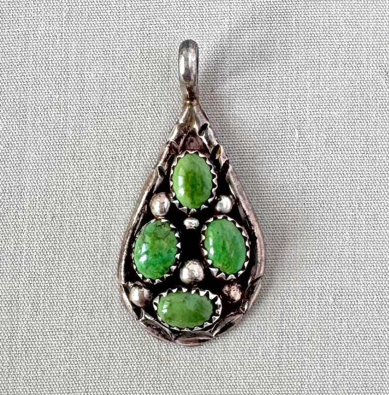 Sterling Silver & Green Turquoise Pendant Tom Yazzie Navajo;A640