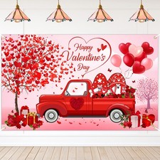 Valentine's Day Backdrop Red Car Rose Love Heart Happy Valentines Day Banner Pa