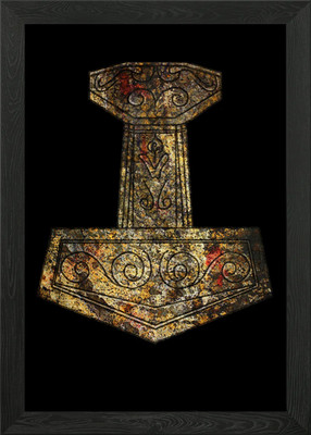 Mjölnir - Thors Hammer gerahmtes Wandbild Poster Leinwanddruck Bild