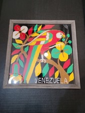 Venezuela Perroquet Oiseau Tropical 16,5" x 16,5" Encadré Crochet Tapis Broderie Art