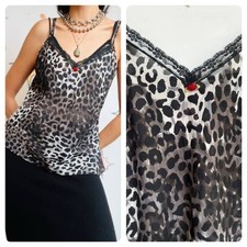 Y2K Black Gray Sheer Leopard Lace Cami - Fairy Grunge Goth Babydoll Top
