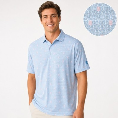 Johnnie-O Golf Polo Mens Large Blue Pink Bears Featherweight Performance UPF 50
