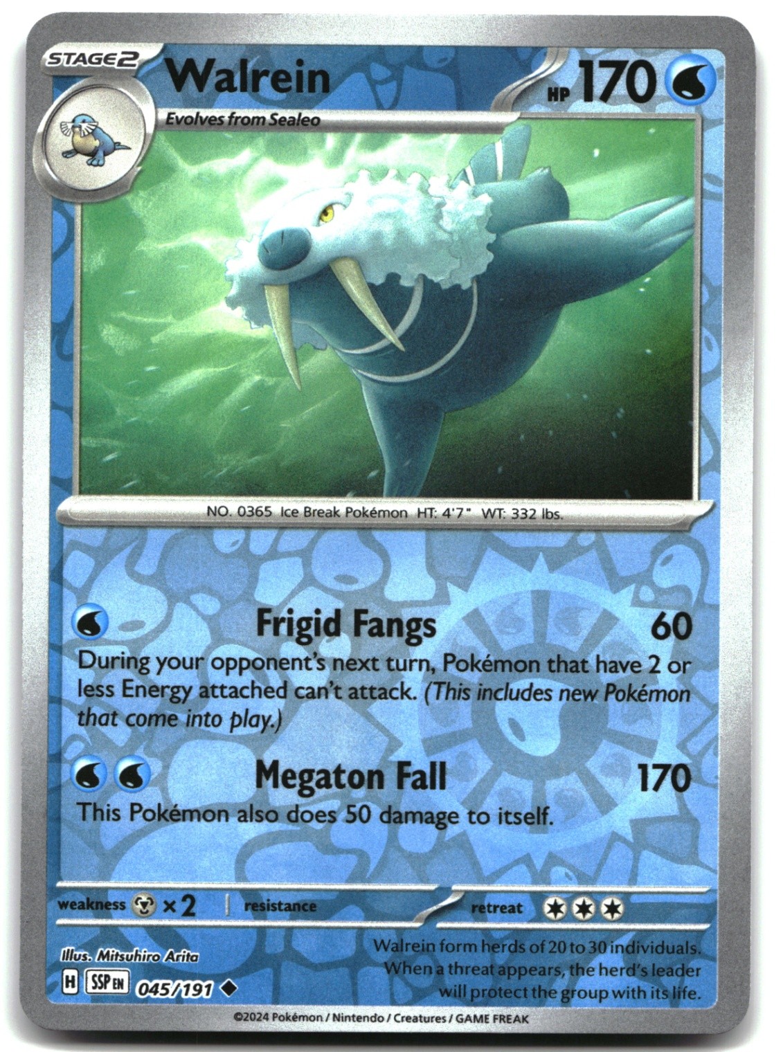 Pokemon Walrein REVERSE HOLO Uncommon SV08: Surging Sparks 045/191 LP