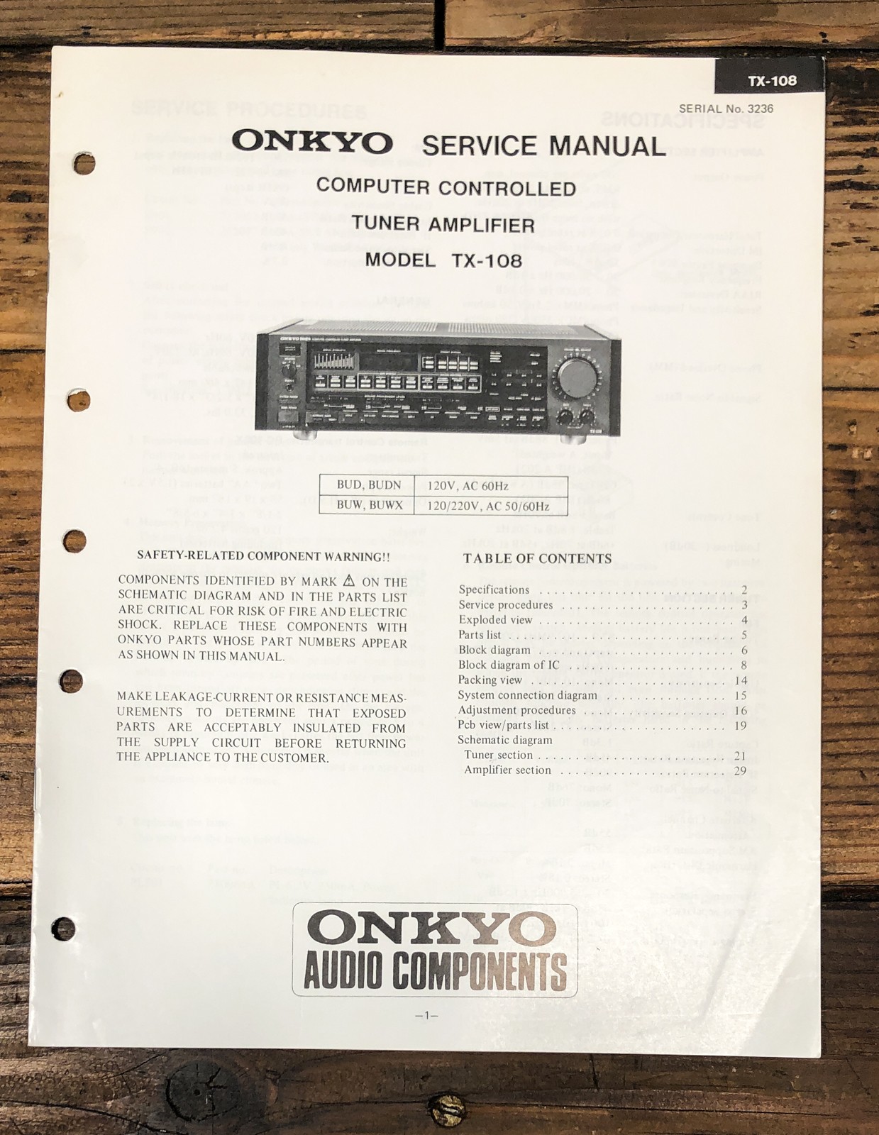 Onkyo TX-108 Receiver Service Manual *Original*