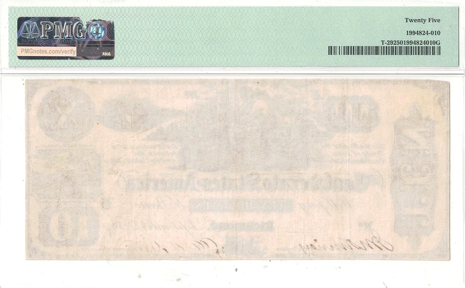 1861 $10 Confederate Note T-29 PMG VF-25 - Image 3 of 3