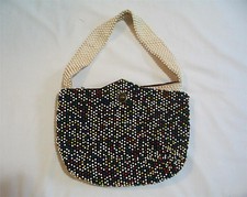 VINTAGE 1940S MULTICOLOR BEADED HANDBAG PURSE
