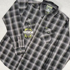 Dixxon Shirt Mens XL Tall Gray Black Plaid Button Up The Ooze Bamboo Blend NEW