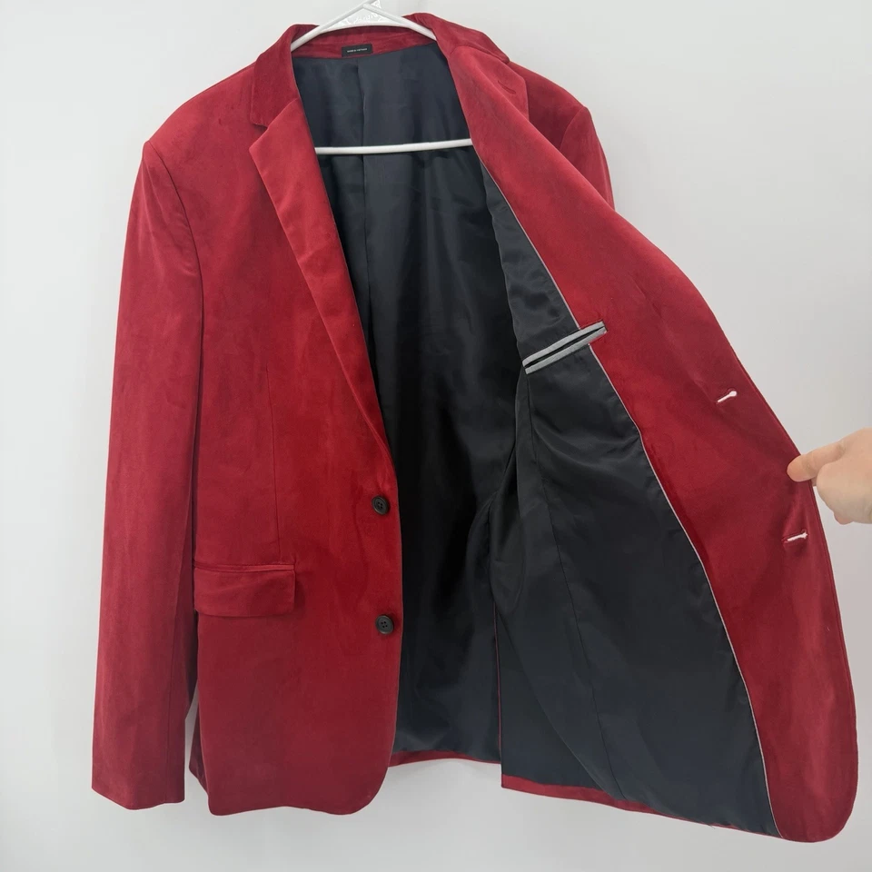 Blazer Chaqueta Abrigo J Ferrar Rojo Terciopelo Para Hombre Talla 42 Calce Ajustado Vacaciones Navidad Foto 3 de 4