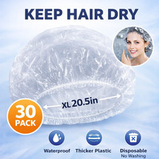 30PCS Disposable Shower Caps Clear Plastic Hair Caps XL 20.5in Travel Hotel Size