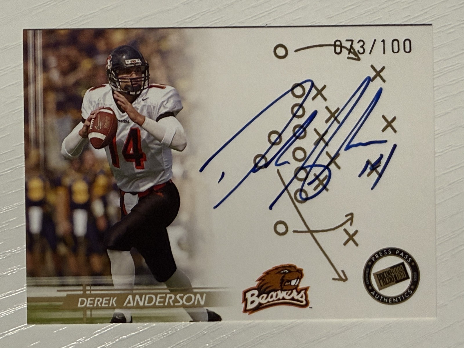 Derek Anderson 2005 Press Pass Auto Autograph Gold 073/100 Oregon State Beavers