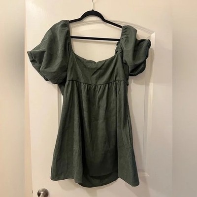 Francesca s Audrey Parks Olive Green Puff Sleeve Dress Empire Waist NWT Small