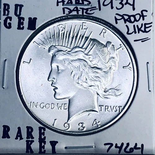 1934 P BU GEM PEACE SILVER DOLLAR UNC MS+++ U.S. MINT RARE KEY COIN 7464