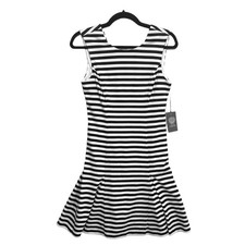 Vince Camuto Striped Fit & Flare Dress NWT Women's Sz 4 Black Ivory Minimalist