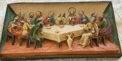 Vintage Jesus Last Supper Plaque 3D Hanging Wall Decor Italy Religious Catholic